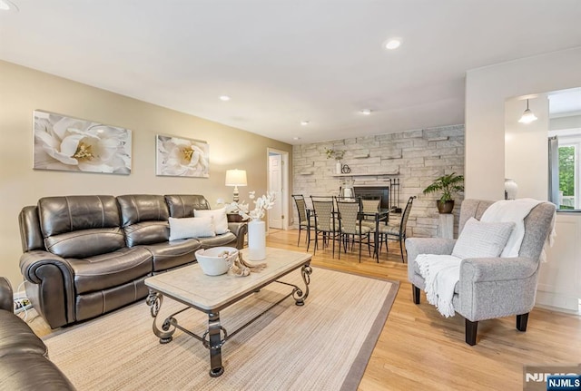 247 Wayne Ave, River Edge, NJ 07661 - living area featuring light wood-style floors, a fireplace, and recessed lighting