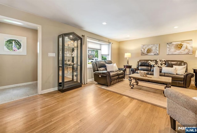 247 Wayne Ave, River Edge, NJ 07661 - living room featuring light wood finished floors, baseboards, and recessed lighting