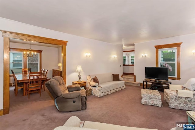 21 Spruce Ave, Ridgefield Park, NJ 07660 - living area featuring carpet and a chandelier