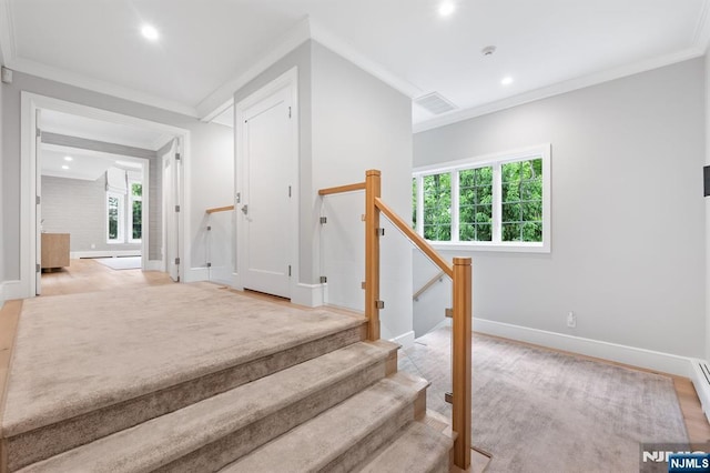 10 Kensington Ct, Tenafly, NJ 07670 - staircase with plenty of natural light, ornamental molding, baseboards, and recessed lighting
