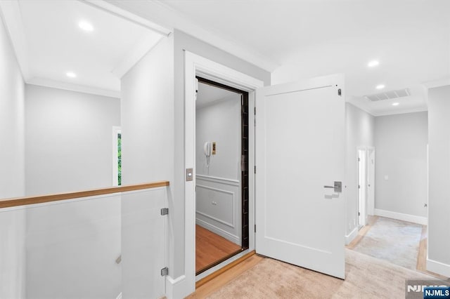 10 Kensington Ct, Tenafly, NJ 07670 - hallway featuring crown molding, recessed lighting, baseboards, and an upstairs landing