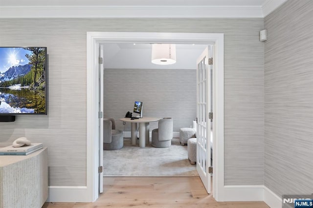 10 Kensington Ct, Tenafly, NJ 07670 - corridor featuring a desk, wood finished floors, baseboards, and french doors