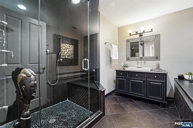 15 Fred St, Old Tappan, NJ 07675 - bathroom featuring a stall shower, vanity, and baseboards
