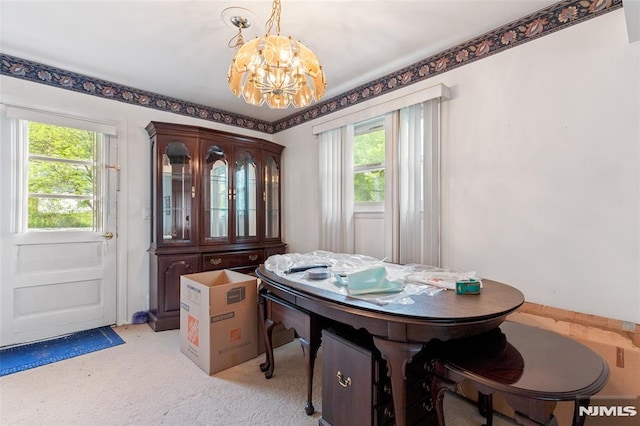 104 Richard St, Rockaway Township, NJ 07801 - dining space featuring a chandelier, plenty of natural light, and light carpet