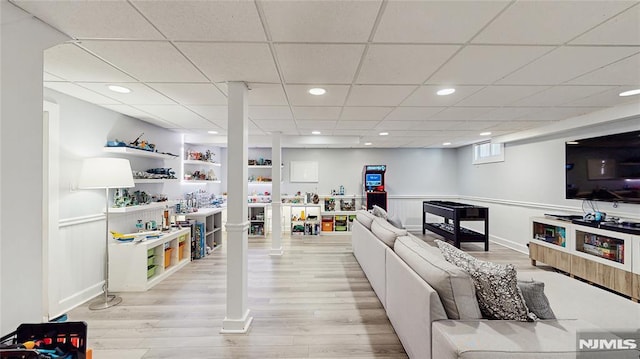 263 Standish Rd, Ridgewood, NJ 07450 - living area featuring light wood finished floors, a drop ceiling, and recessed lighting