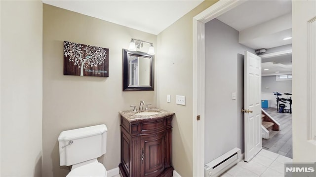 263 Standish Rd, Ridgewood, NJ 07450 - half bath with baseboard heating, toilet, vanity, recessed lighting, and baseboards
