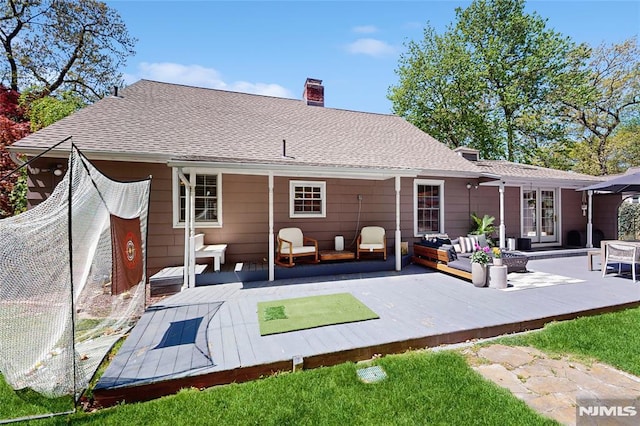 263 Standish Rd, Ridgewood, NJ 07450 - back of house with an outdoor living space, a deck, and a chimney