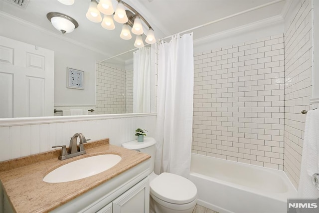 167 Wayne St Unit 407, Jersey City, NJ 07302 - full bath with ornamental molding, shower / tub combo with curtain, toilet, and vanity