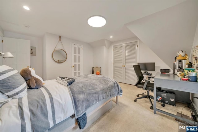 76 Wildwood Rd, Ridgewood, NJ 07450 - bedroom featuring light colored carpet, a closet, a desk, and recessed lighting