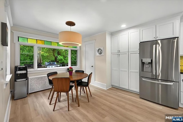 246 Park Ave, Allendale, NJ 07401 - dining room featuring light wood-style flooring, crown molding, baseboards, and recessed lighting