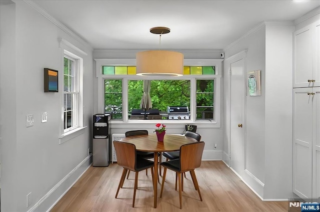 246 Park Ave, Allendale, NJ 07401 - dining area featuring light wood-type flooring, baseboards, and crown molding
