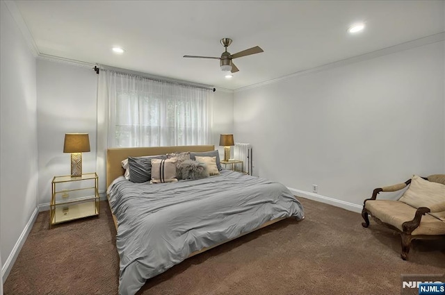 246 Park Ave, Allendale, NJ 07401 - bedroom featuring carpet flooring, crown molding, baseboards, recessed lighting, and ceiling fan