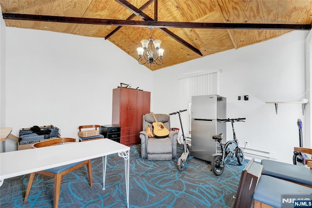 18 Tromp St, Clifton, NJ 07011 - office area featuring a chandelier, wooden ceiling, and carpet floors