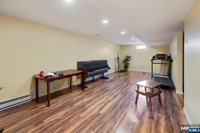 861 Birch St, Perth Amboy, NJ 08861 - living area featuring wood finished floors, recessed lighting, a baseboard heating unit, and baseboards