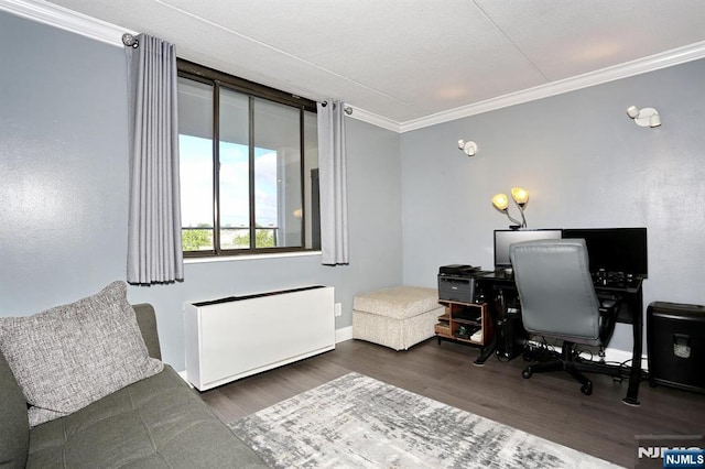 250 Gorge Rd Unit 12F, Cliffside Park, NJ 07010 - office featuring radiator, wood finished floors, crown molding, and baseboards