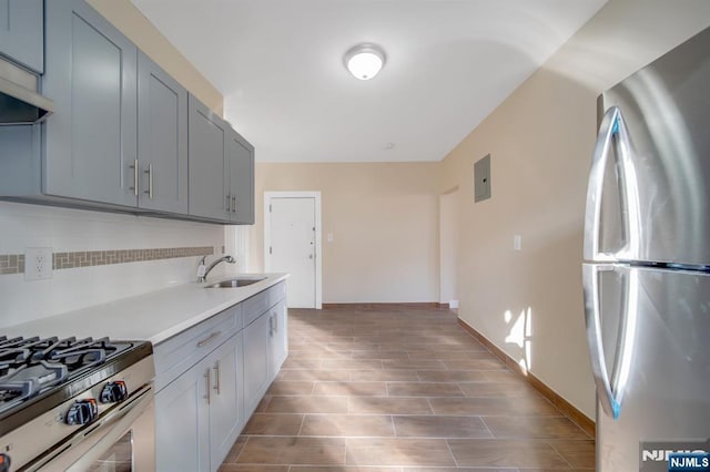 523-525 34th St Unit B1, Union City, NJ 07087 - kitchen with appliances with stainless steel finishes, a sink, decorative backsplash, light countertops, and electric panel