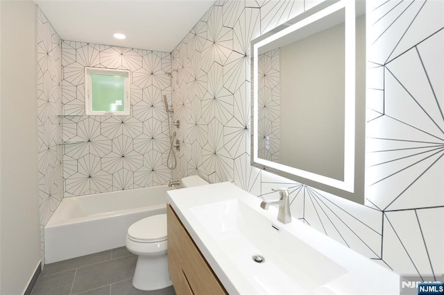15-22 Radburn Rd, Fair Lawn, NJ 07410 - bathroom featuring vanity, tile patterned floors, and tile walls