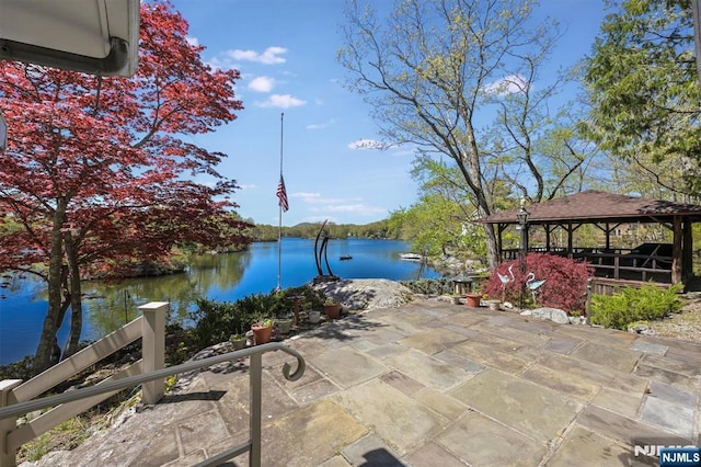 60 Leach Dr, Bloomingdale, NJ 07403 - view of patio / terrace with a gazebo and a water view