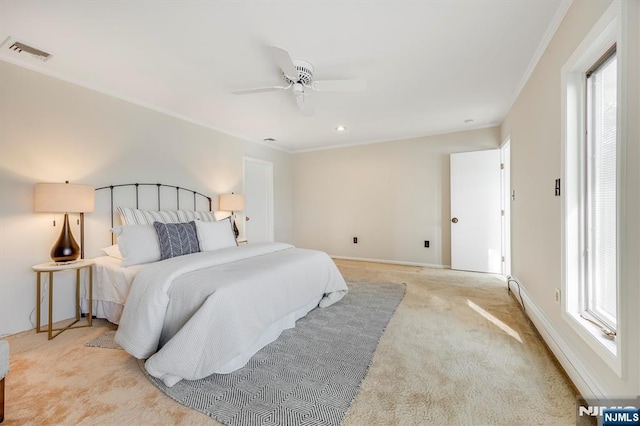 60 Leach Dr, Bloomingdale, NJ 07403 - bedroom with light carpet, a ceiling fan, crown molding, and baseboards