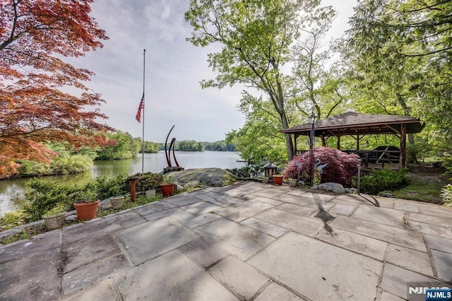 60 Leach Dr, Bloomingdale, NJ 07403 - view of patio with a gazebo and a water view