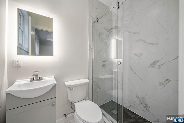 16 Coles Ct, River Edge, NJ 07661 - full bathroom with vanity, toilet, and a marble finish shower