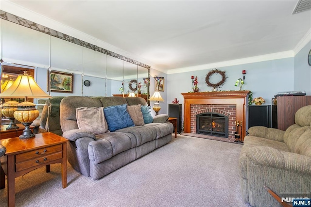 16 Dalewood Rd, Wayne, NJ 07470 - living area with carpet, ornamental molding, and a fireplace