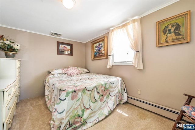 16 Dalewood Rd, Wayne, NJ 07470 - bedroom featuring a baseboard heating unit, light carpet, and crown molding
