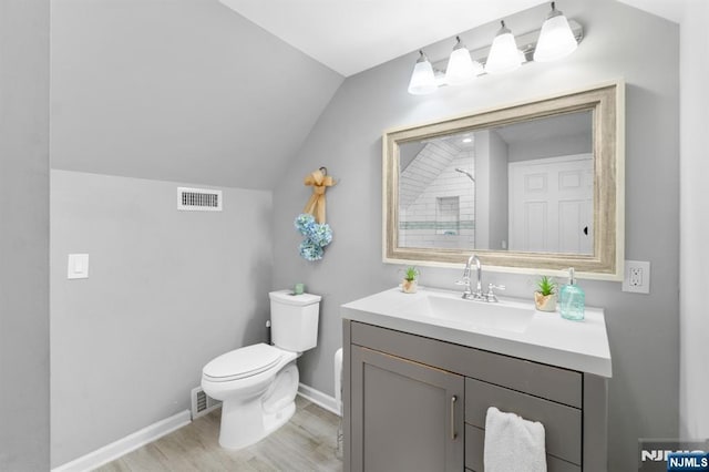 97 Avenue Ave, Lodi, NJ 07644 - bathroom with vanity, vaulted ceiling, toilet, wood finished floors, and a shower