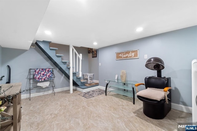 97 Avenue Ave, Lodi, NJ 07644 - living room featuring stairs, recessed lighting, and baseboards