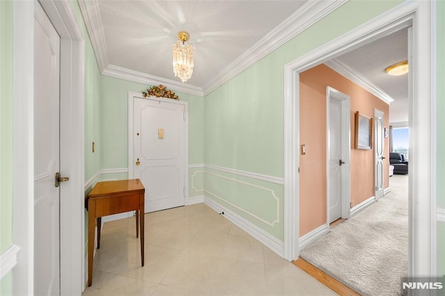 1530 Palisade Ave Unit 8R, Fort Lee, NJ 07024 - hallway featuring ornamental molding, a chandelier, and baseboards