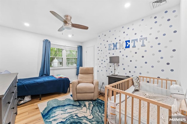 4 Kimberly Way, River Edge, NJ 07661 - bedroom featuring light wood-style flooring, ceiling fan, and recessed lighting