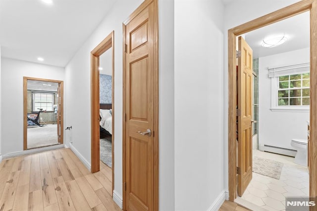 4 Kimberly Way, River Edge, NJ 07661 - corridor with a baseboard radiator, light wood-type flooring, recessed lighting, and baseboards