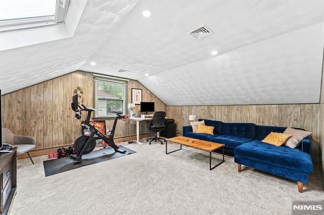 4 Kimberly Way, River Edge, NJ 07661 - workout room with wooden walls, vaulted ceiling, carpet, and recessed lighting