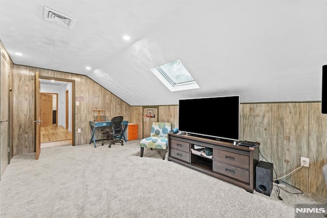 4 Kimberly Way, River Edge, NJ 07661 - carpeted office space featuring wooden walls, lofted ceiling, and a skylight