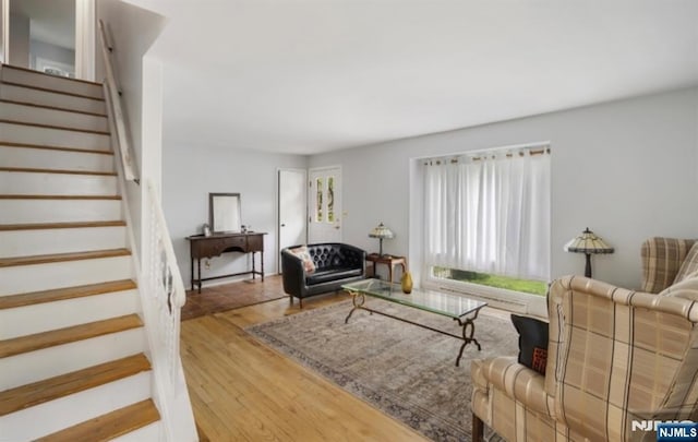 202 Linden Ave, Verona, NJ 07044 - living room with stairs and wood finished floors