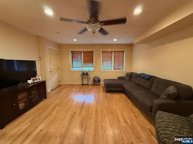 124 68th St Unit 204, Guttenberg, NJ 07093 - living room with a ceiling fan, light wood-style floors, recessed lighting, and baseboards