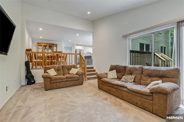 53 Princeton Pl, Wayne, NJ 07470 - carpeted living area with recessed lighting and stairway