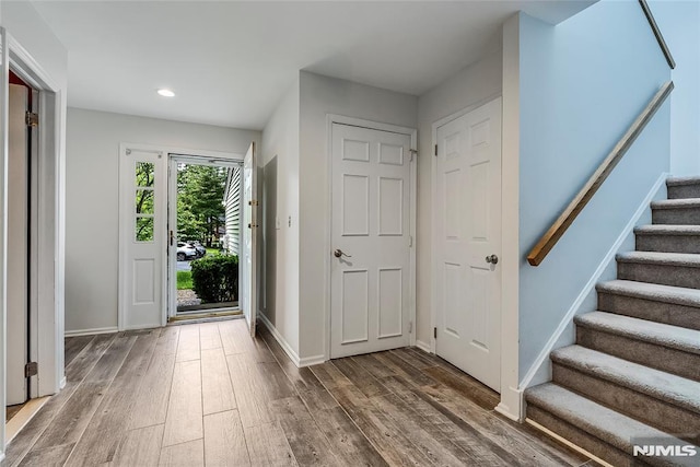 53 Princeton Pl, Wayne, NJ 07470 - entryway featuring wood finished floors, stairs, baseboards, and recessed lighting