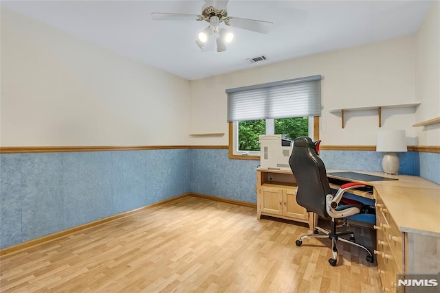53 Princeton Pl, Wayne, NJ 07470 - office space with light wood-style floors, ceiling fan, a wainscoted wall, and baseboards