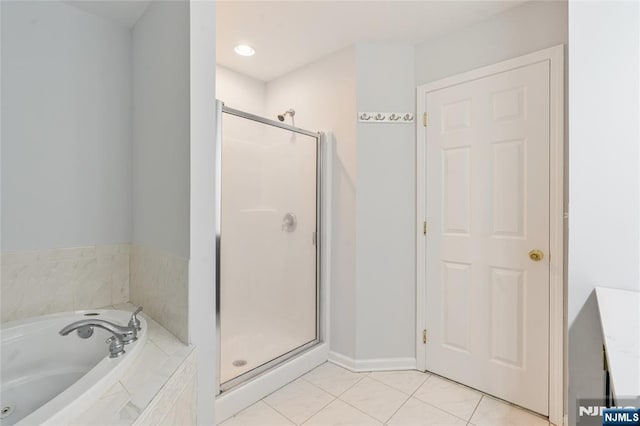 708 Wendover Ct, Randolph Township, NJ 07869 - full bathroom featuring a shower stall, a bath, tile patterned floors, and baseboards