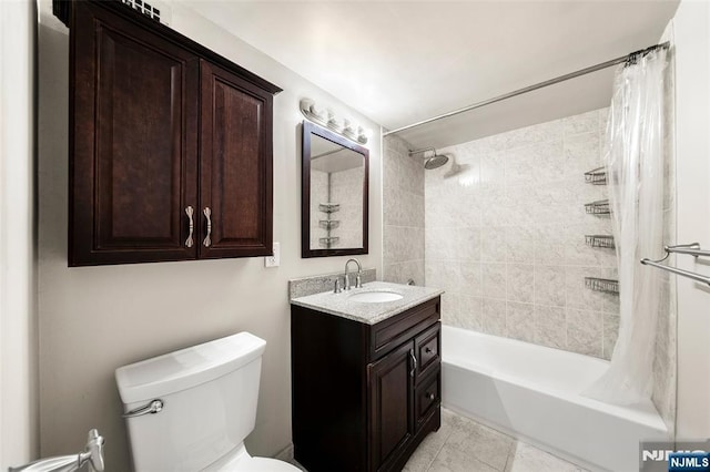 9060 Palisade Unit 612, North Bergen, NJ 07047 - bathroom with toilet, shower / bathtub combination with curtain, vanity, and tile patterned flooring
