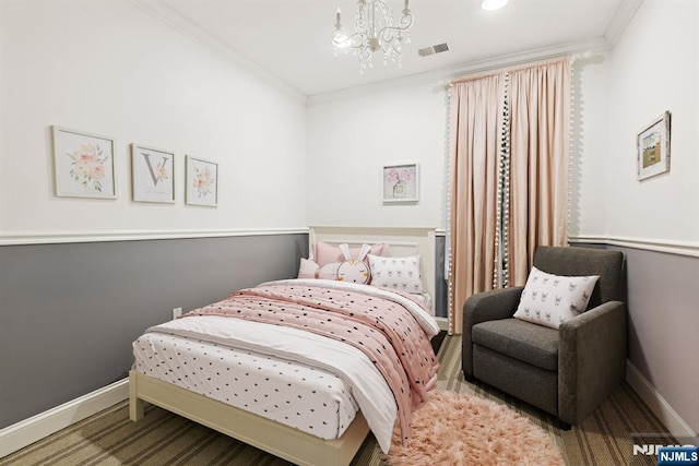 443 Albany Ct Unit 443, West New York, NJ 07093 - carpeted bedroom with ornamental molding, a chandelier, and baseboards