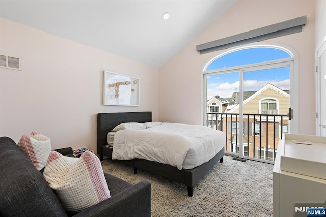 443 Albany Ct Unit 443, West New York, NJ 07093 - carpeted bedroom featuring access to outside, vaulted ceiling, and recessed lighting