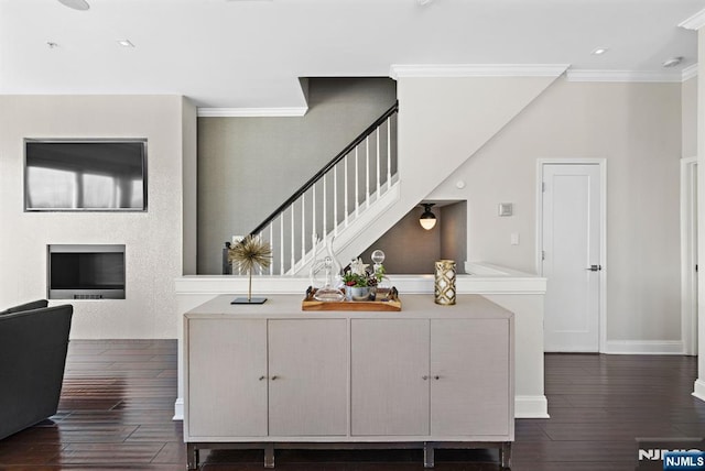 443 Albany Ct Unit 443, West New York, NJ 07093 - kitchen featuring crown molding, dark wood finished floors, baseboards, and recessed lighting