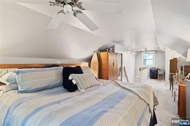 33 Irwin Pl, Bloomfield, NJ 07003 - bedroom featuring vaulted ceiling, light colored carpet, and ceiling fan