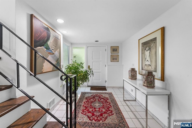 430 Jones Rd, Englewood, NJ 07631 - foyer featuring light tile patterned floors and recessed lighting