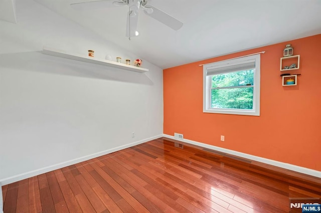 21 Sheridan Ave, West Orange, NJ 07052 - empty room featuring hardwood / wood-style floors, baseboards, lofted ceiling, and ceiling fan