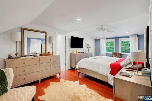21 Sheridan Ave, West Orange, NJ 07052 - bedroom with lofted ceiling, wood finished floors, a ceiling fan, and recessed lighting