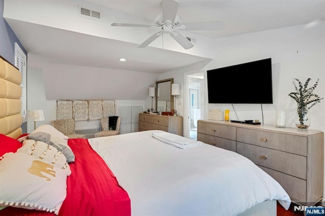 21 Sheridan Ave, West Orange, NJ 07052 - bedroom featuring vaulted ceiling, a ceiling fan, and recessed lighting
