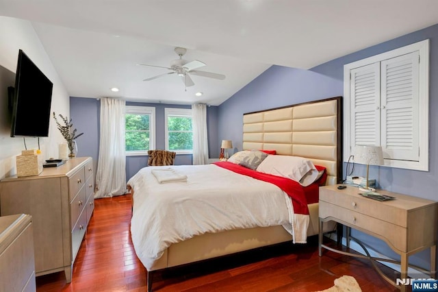 21 Sheridan Ave, West Orange, NJ 07052 - bedroom with vaulted ceiling, wood finished floors, and a ceiling fan